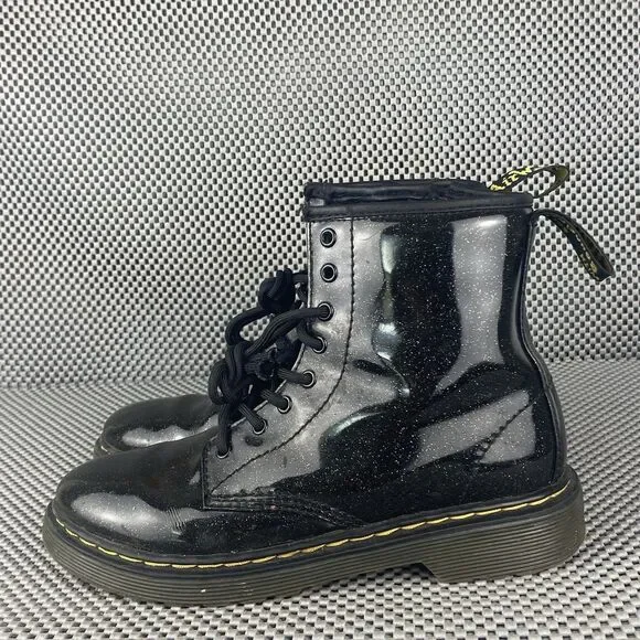 Dr Mantens 1460 Glitter J Boots Kids Size 3 Black Zipper Lace Up - Picture 2 of 12